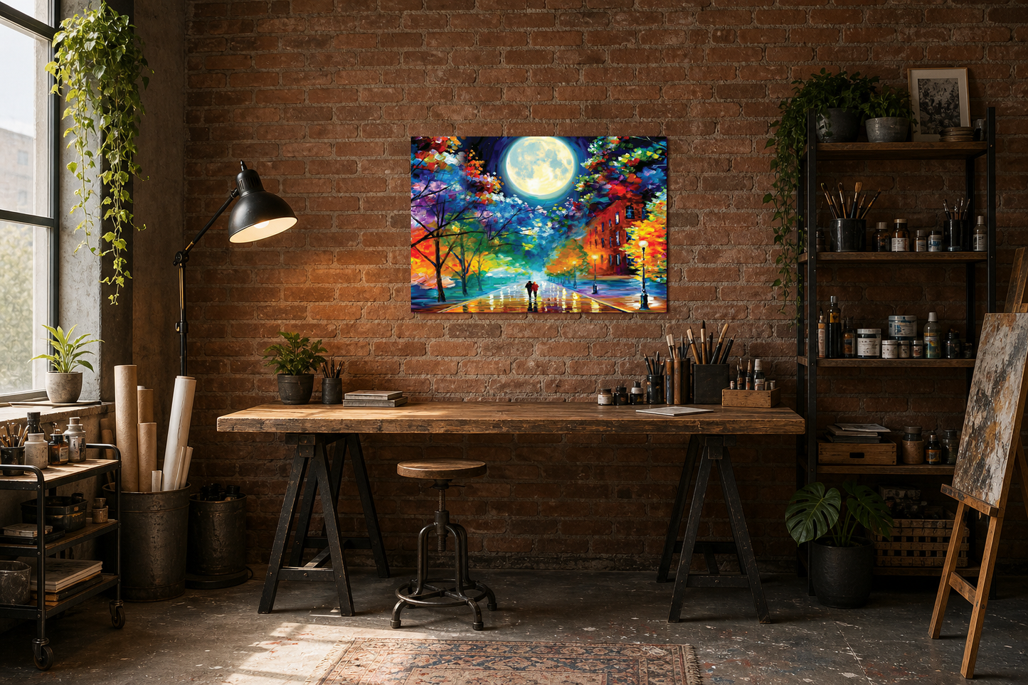 Colourful Romantic Moonlit Rainy Street