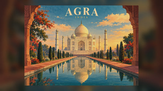 Agra India Taj Mahal Garden View – Symmetrical Travel Poster Wall Art