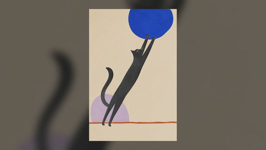 Black Cat and Blue Circle – Minimalist Cat Art Print