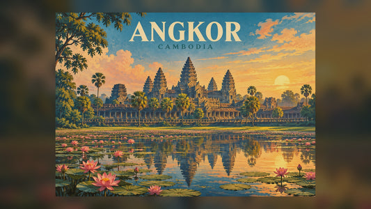 Angkor Cambodia Sunset – Vintage Travel Poster Wall Art