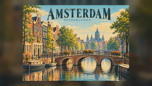 Amsterdam Canal Bridge – Retro Travel Wall Art