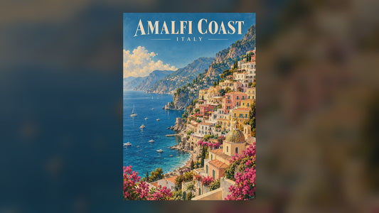 Amalfi Coast Italy – Vintage Coastal Travel Poster